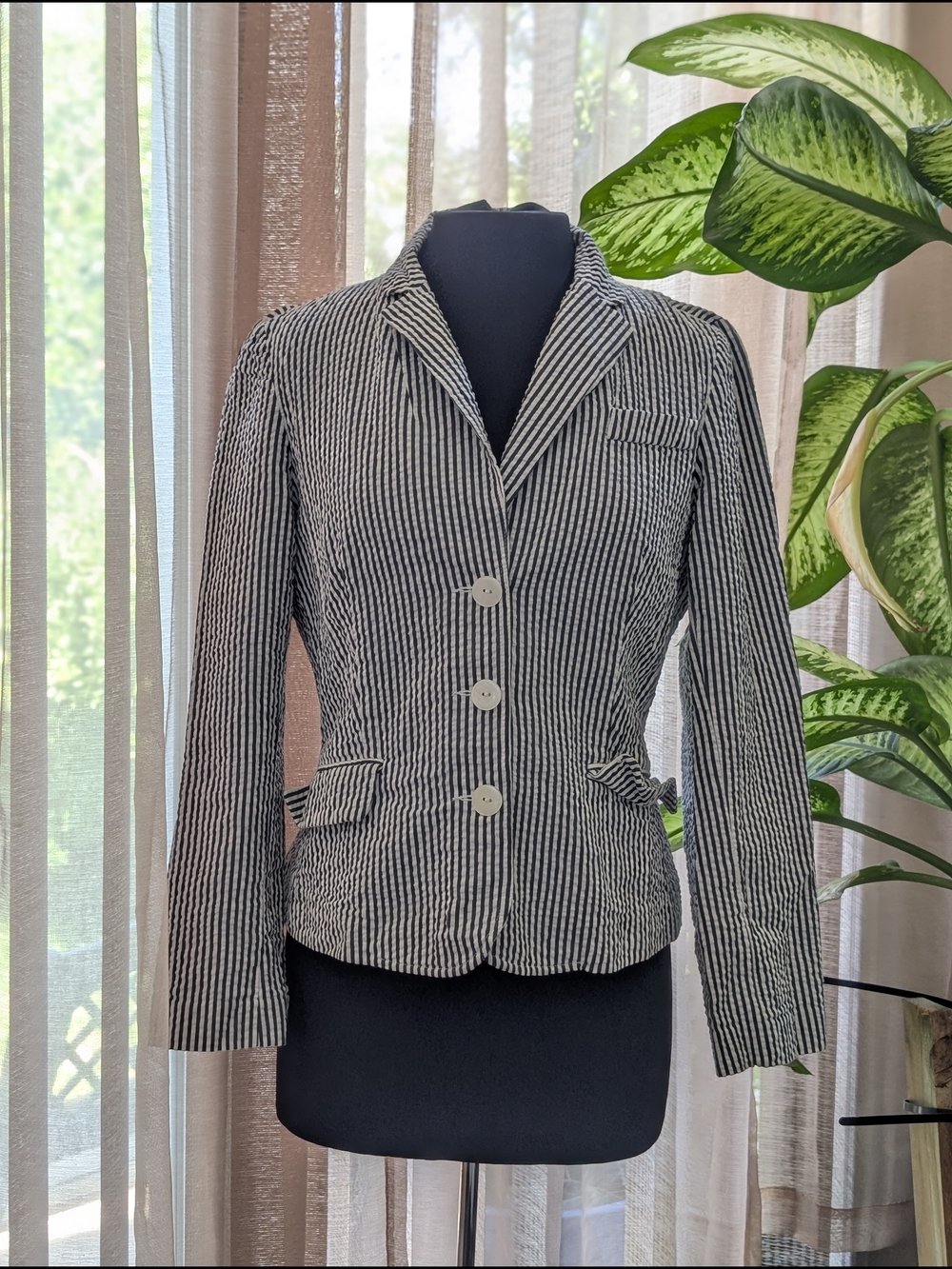 Sandro Striped 100% Cotton Lightweight Blazer Size Medium